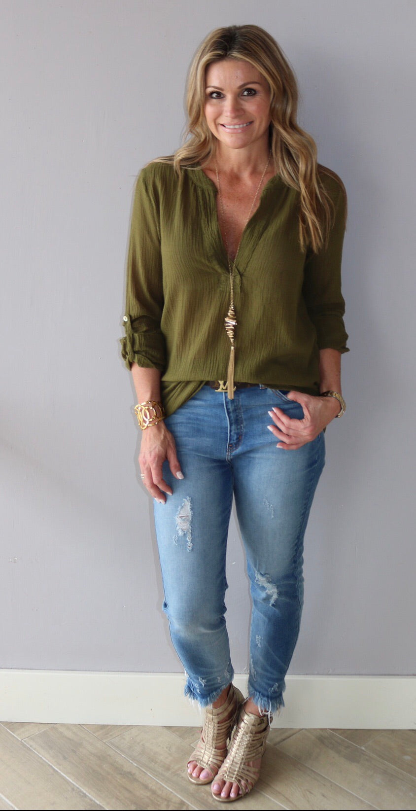 BOBI Gauze VINEYARD RollSleeve Tunic Top