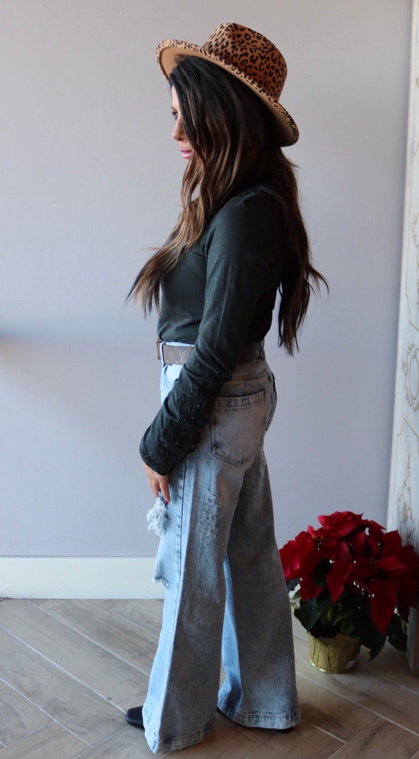 FREE PEOPLE Embroidered HOOKED ON YOU CUFF MockNeck Top