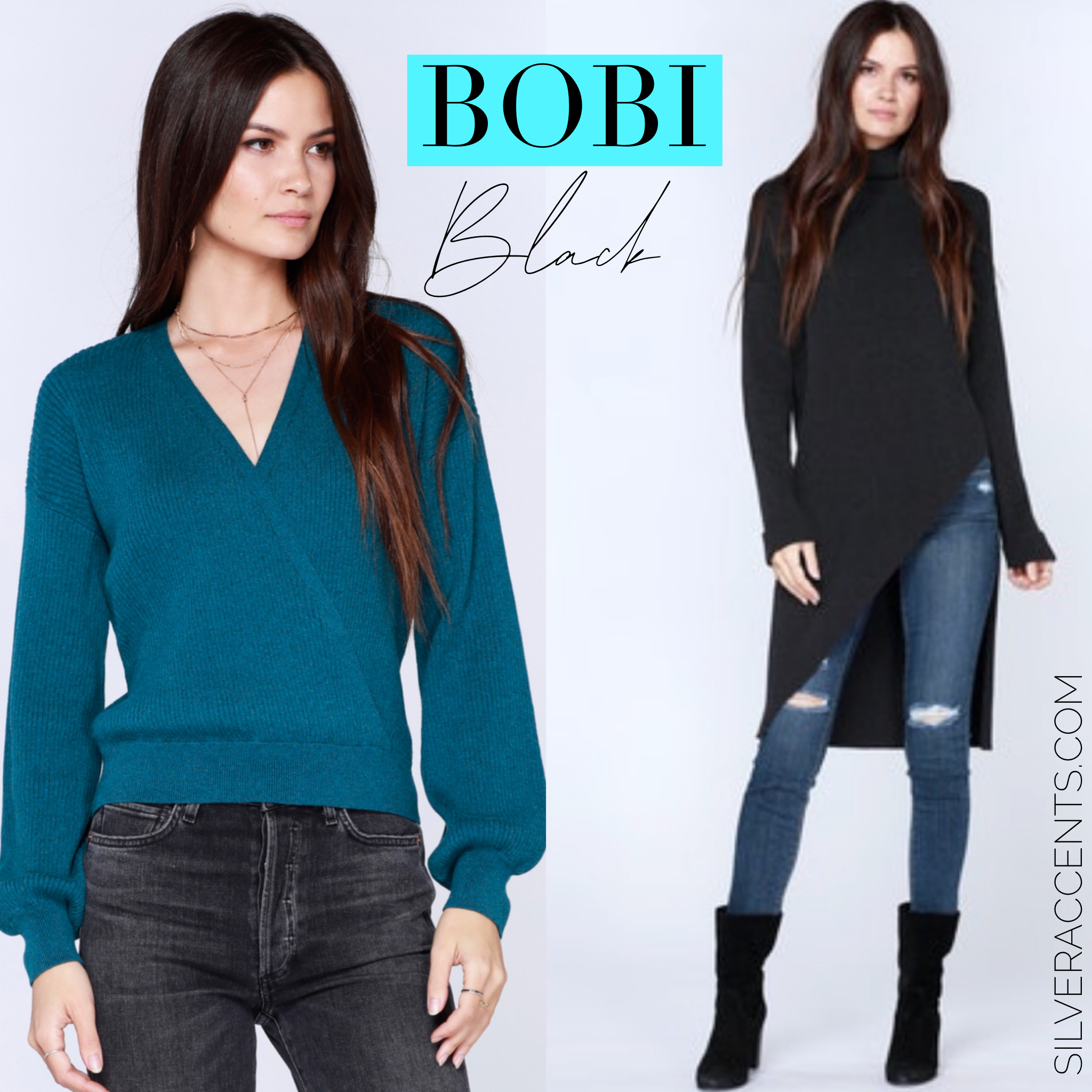 BOBI BLACK Fine RibKnit PRESTIGE Asymmetric Sweater Tunic Top