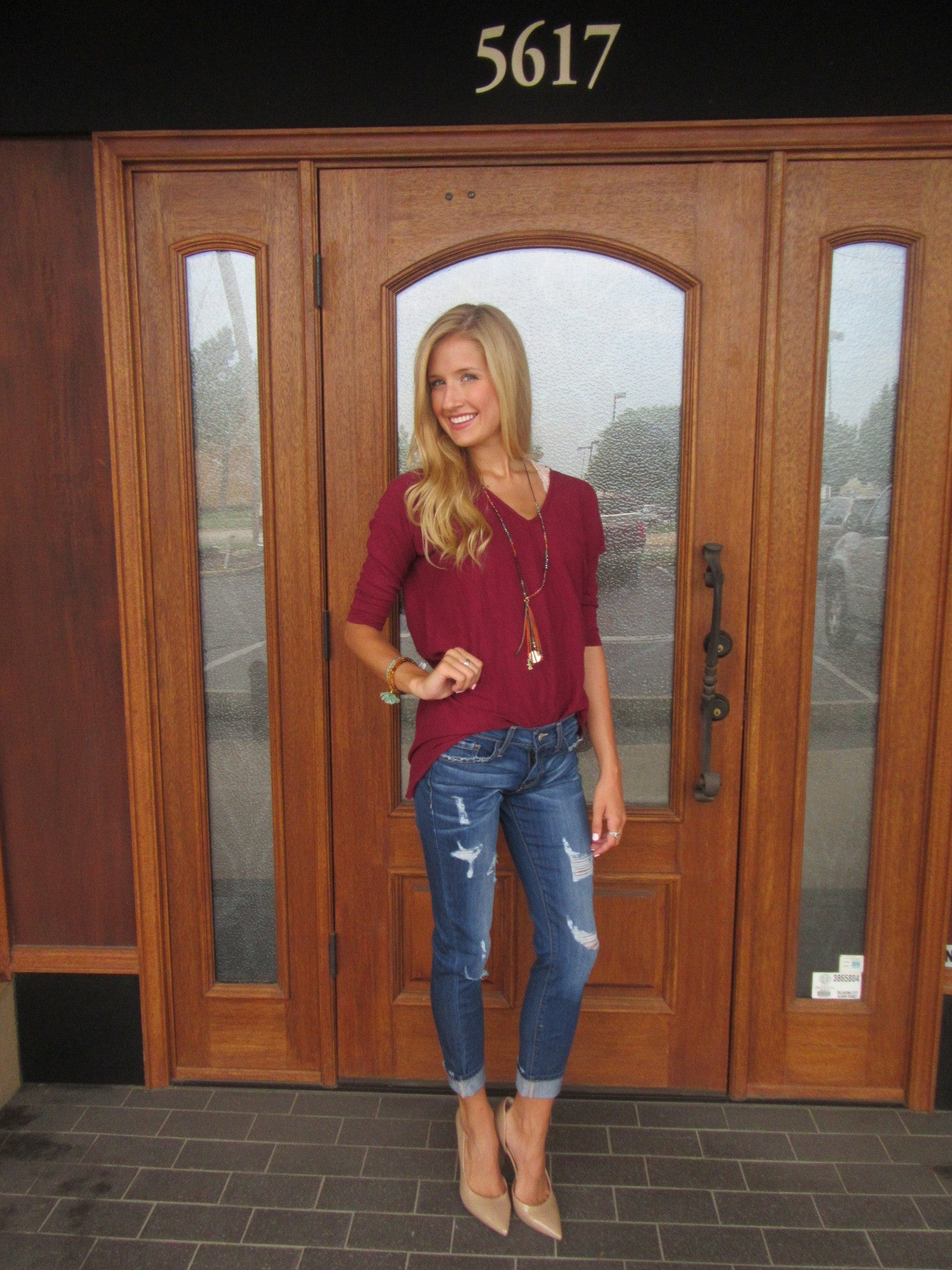 BOBI 3/4 Sleeve WALK ON THE BEACH Slub HiLo V-Neck Tunic Top