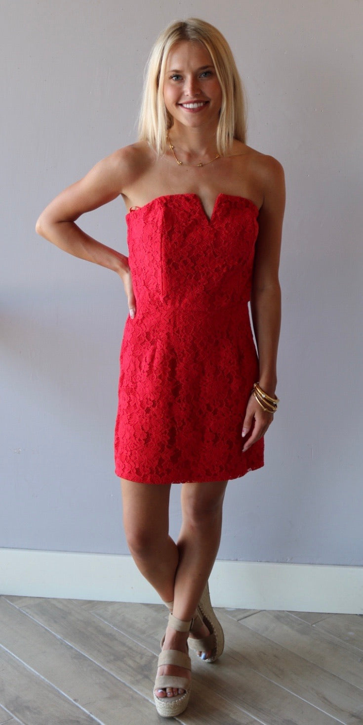 She&Sky REGARDS Lace Cutout Bust Strapless Bodycon Dress