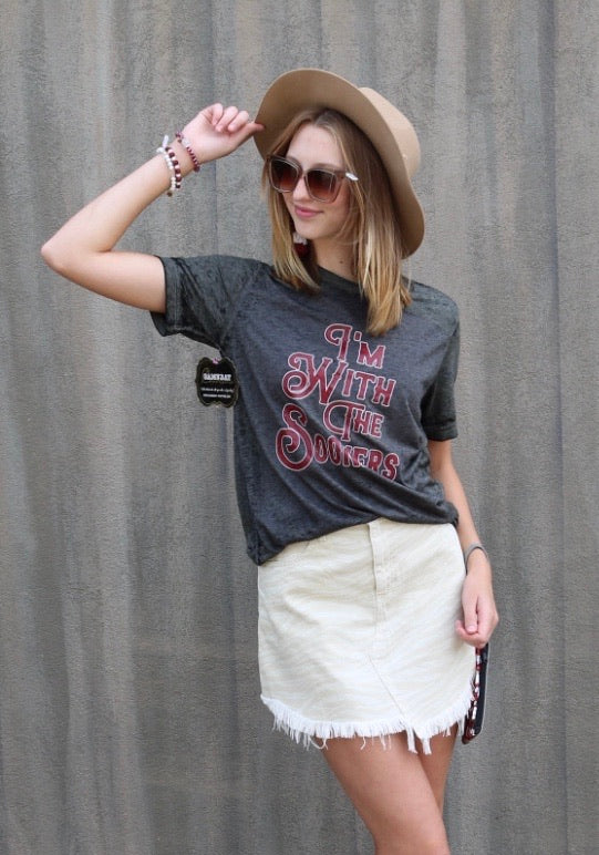 GAMEDAY COUTURE “I’M WITH THE SOONERS” Logo Burnout Tee Top