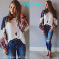 VIGILANT Floral PatchSleeve WaffleKnit Top
