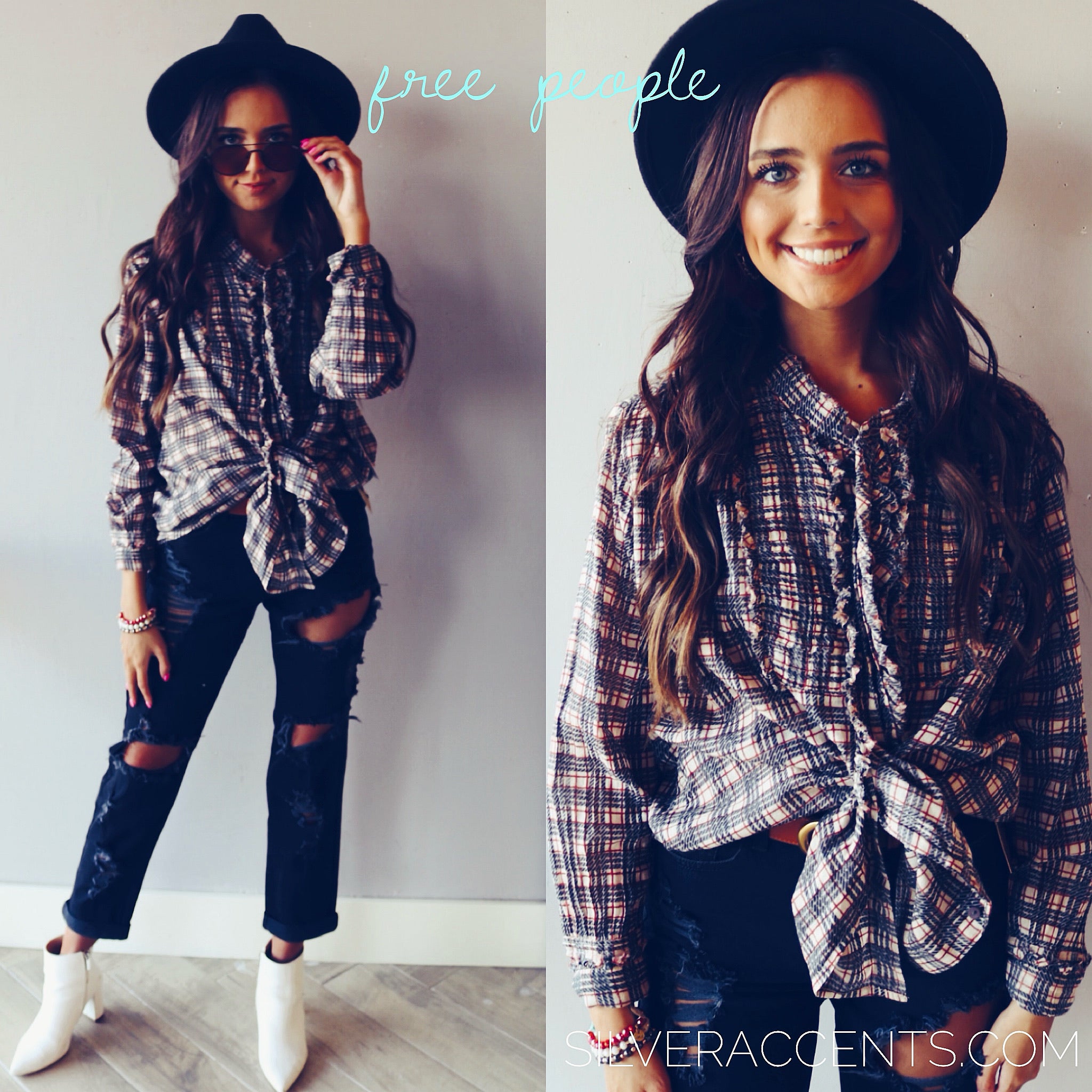 FREE PEOPLE Plaid MILES ButtonDown Tuxedo Shirt