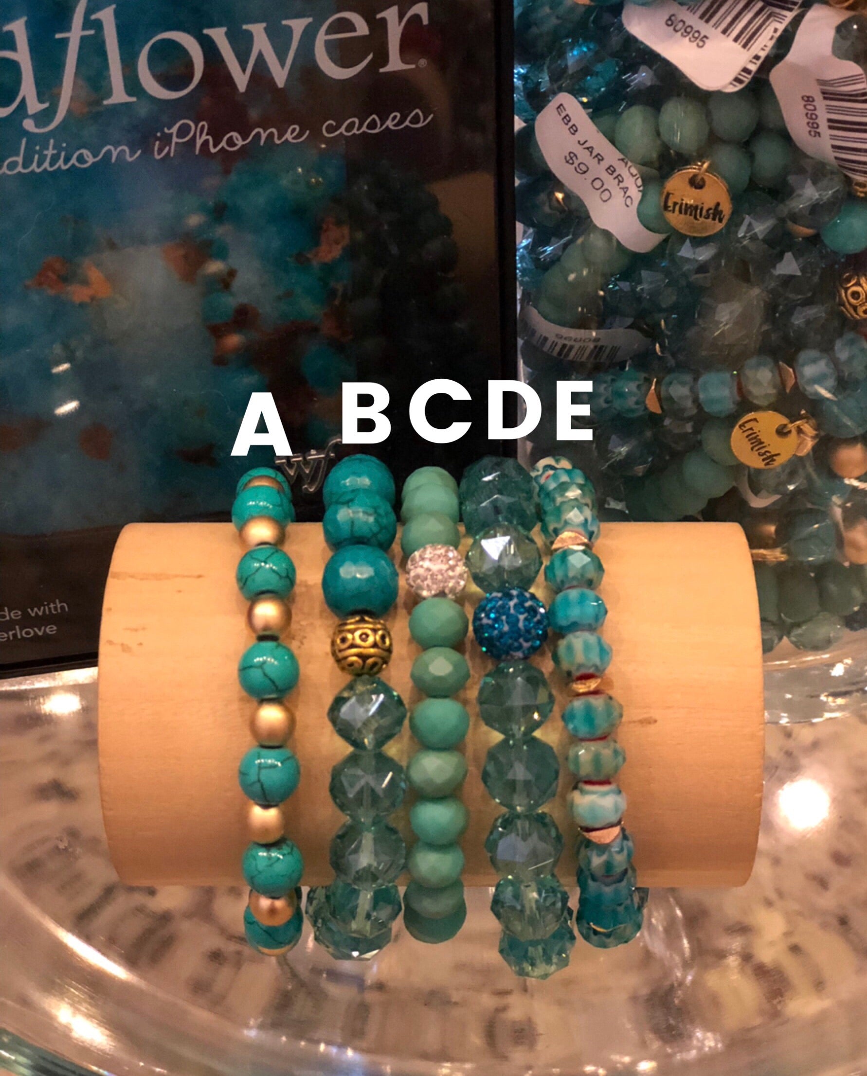 ERIMISH 5pc AQUA Stretch Crystal Jar Bracelet Set