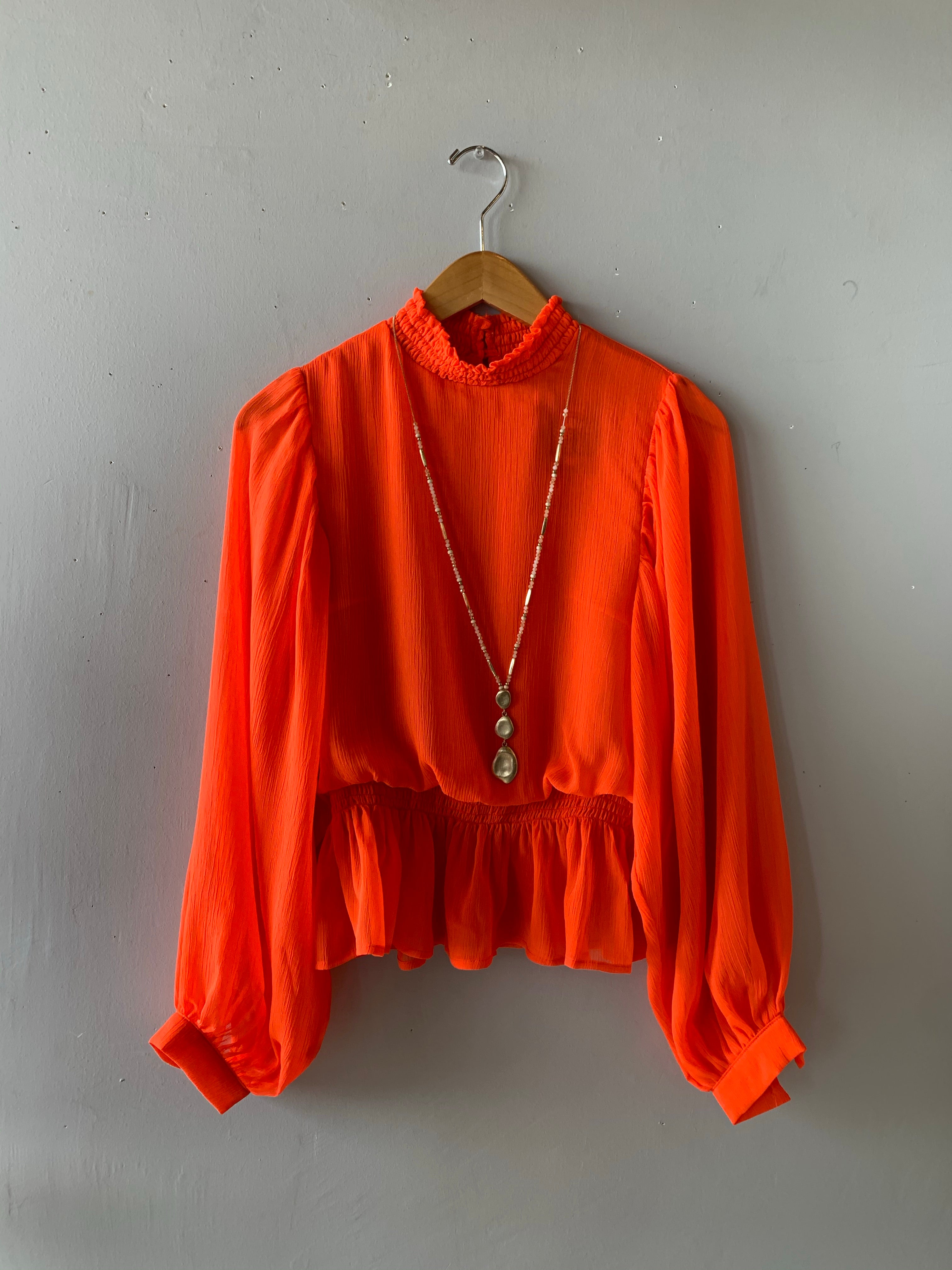 Flying tomato DEDICATED SmockedNeck/Waist PuffSleeve Chiffon Top