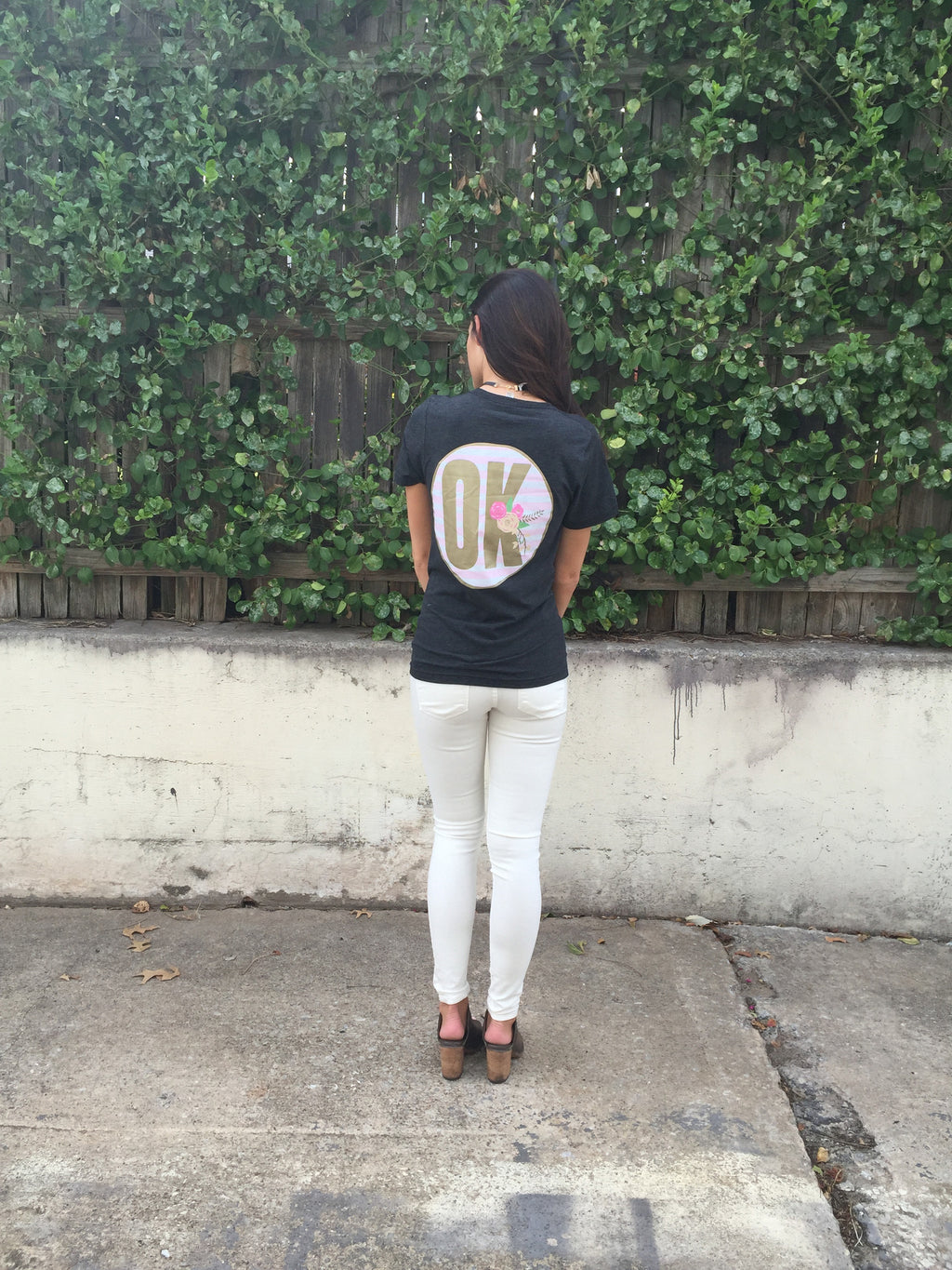 Mod OK Stripes Foil Logo V-Neck Triblend Tee Top