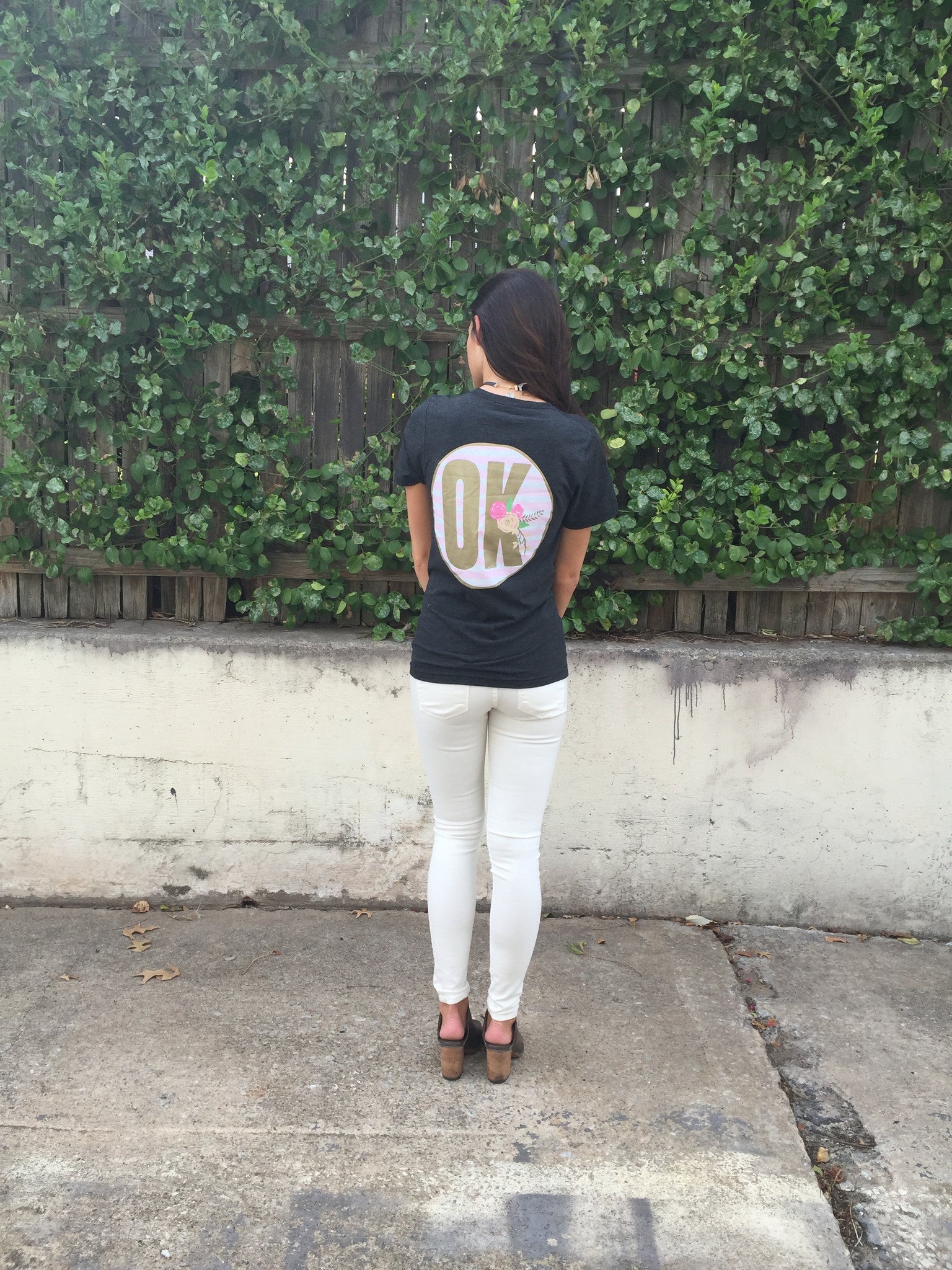 Mod OK Stripes Foil Logo V-Neck Triblend Tee Top
