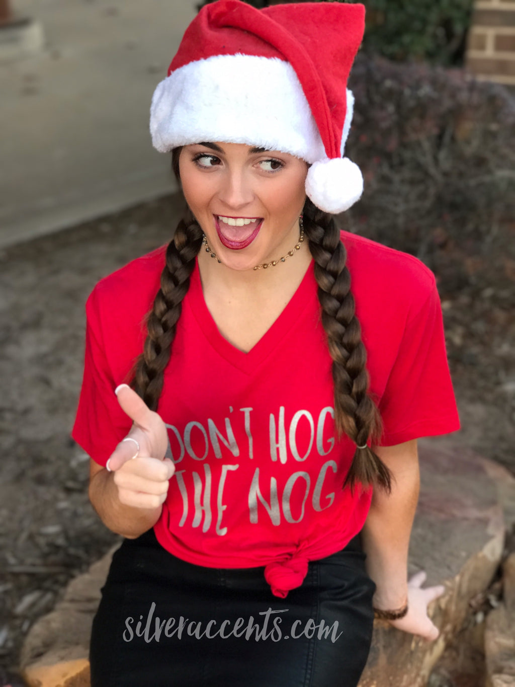 DON'T HOG THE NOG V-Neck Graphic Tee