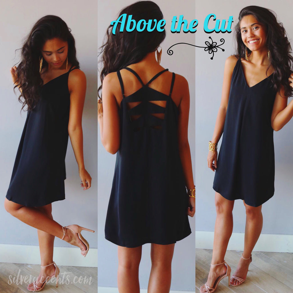 ABOVE THE CUT Lasercut Back Strappy Chiffon Shift Dress