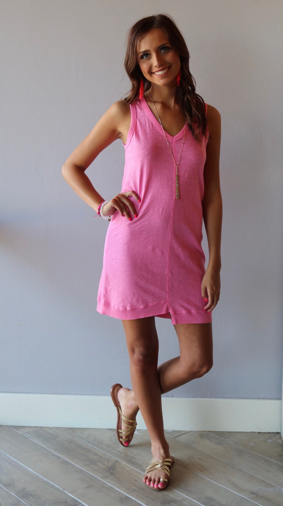 BOBI Slub Jersey V-Neck HORIZON StepHem Dress