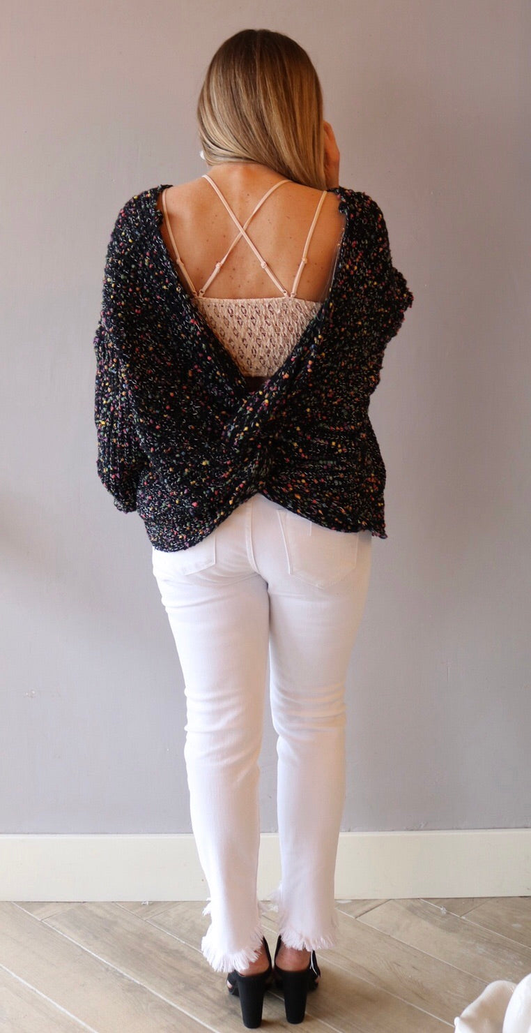 CONFECTION Multi Polka Dot Reversible Twist Sweater Top