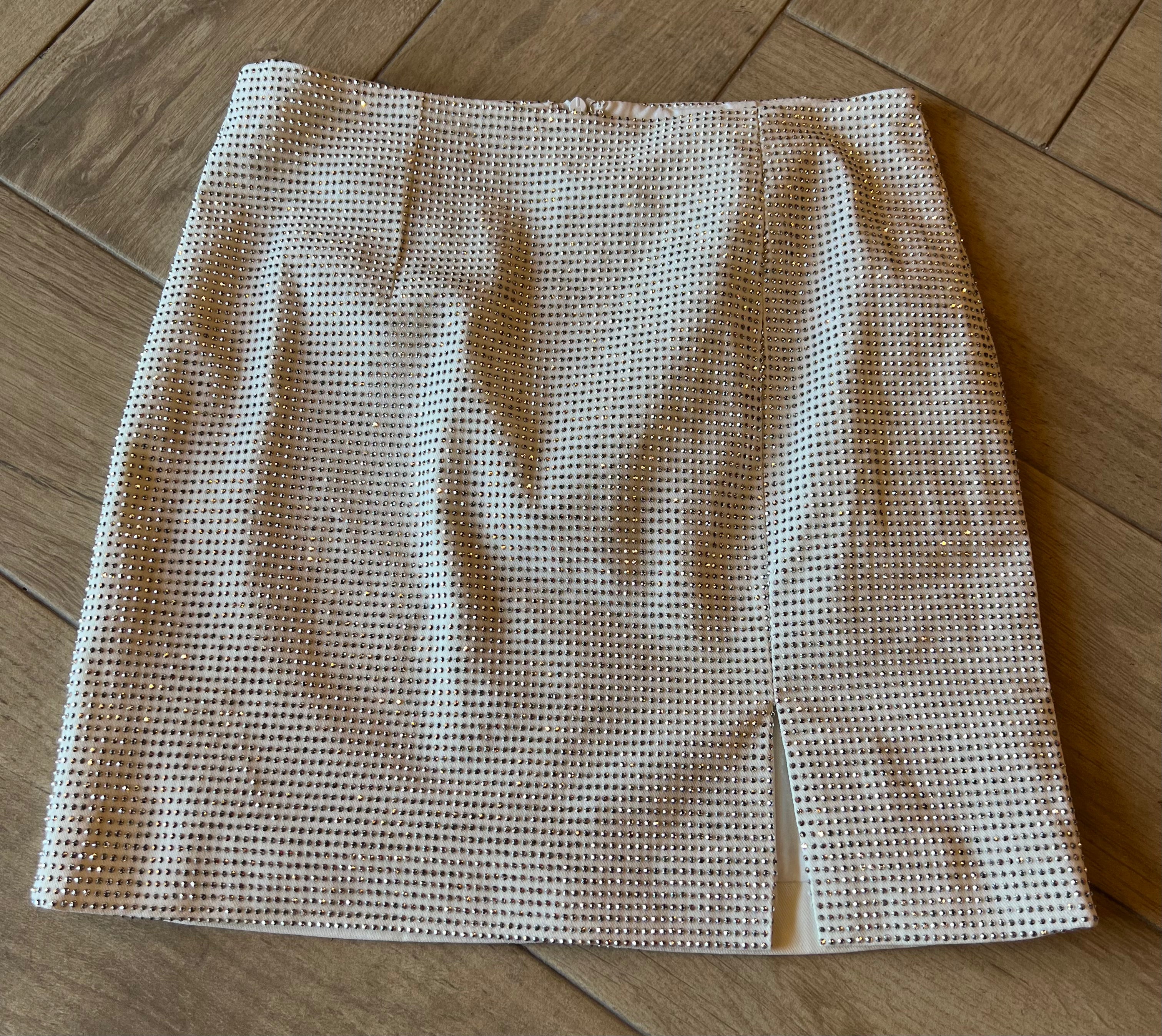 MAINS Rhinestone Studded Split Hem Mini Skirt