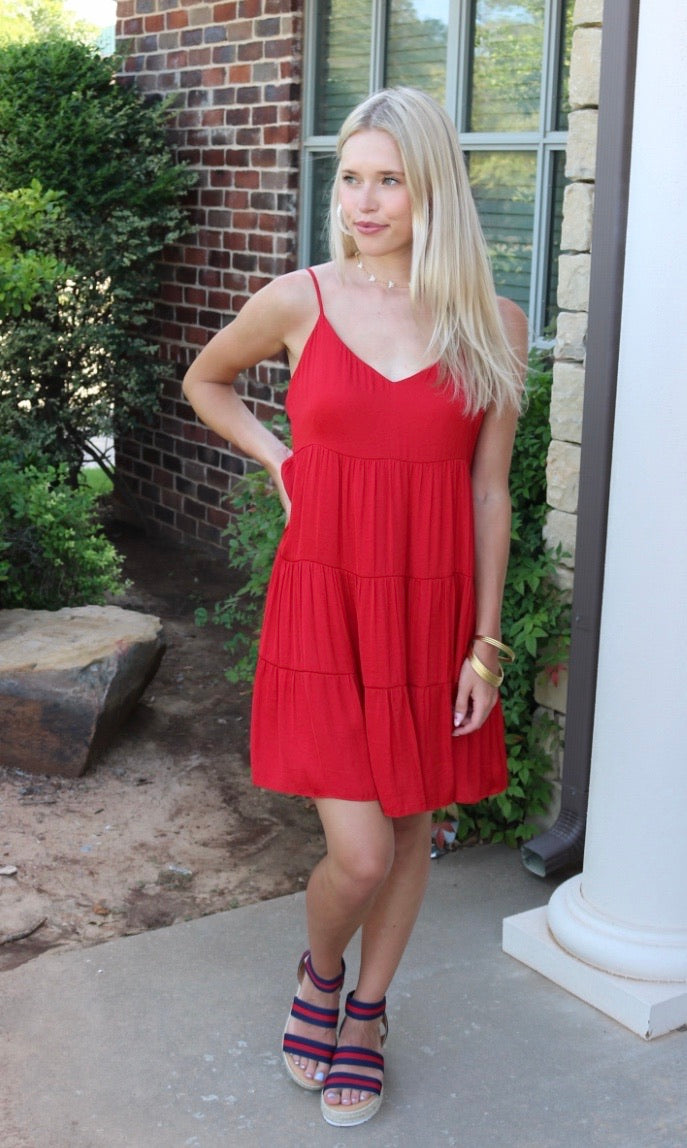 PROSPERITY Tiered CamiStrap Flare Midi Dress