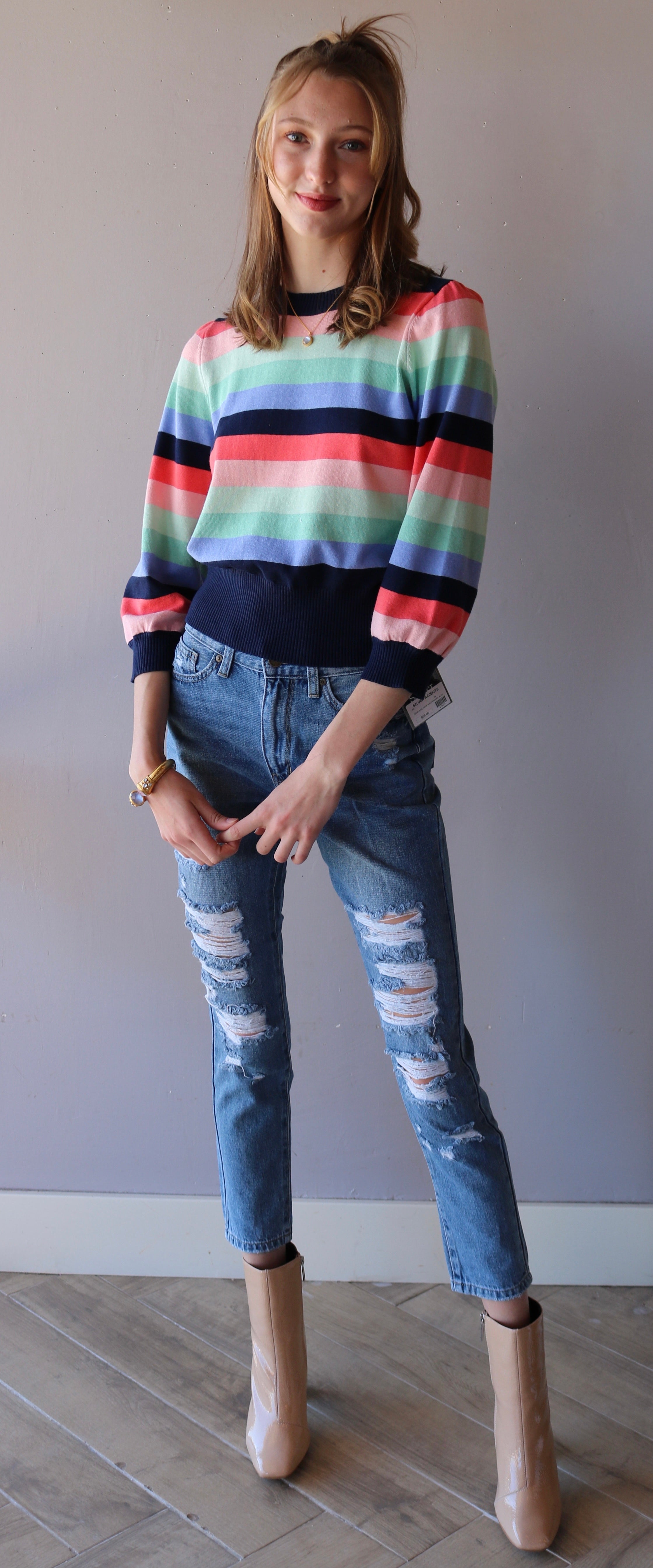 MICHAEL STARS CrewNeck DOLLY Striped Sweater