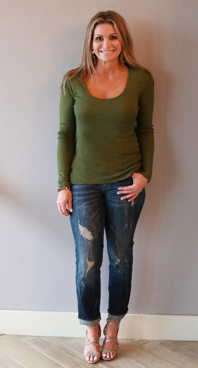 MICHAEL STARS RoucheSleeve BARBARA ScoopNeck ShineJersey Top