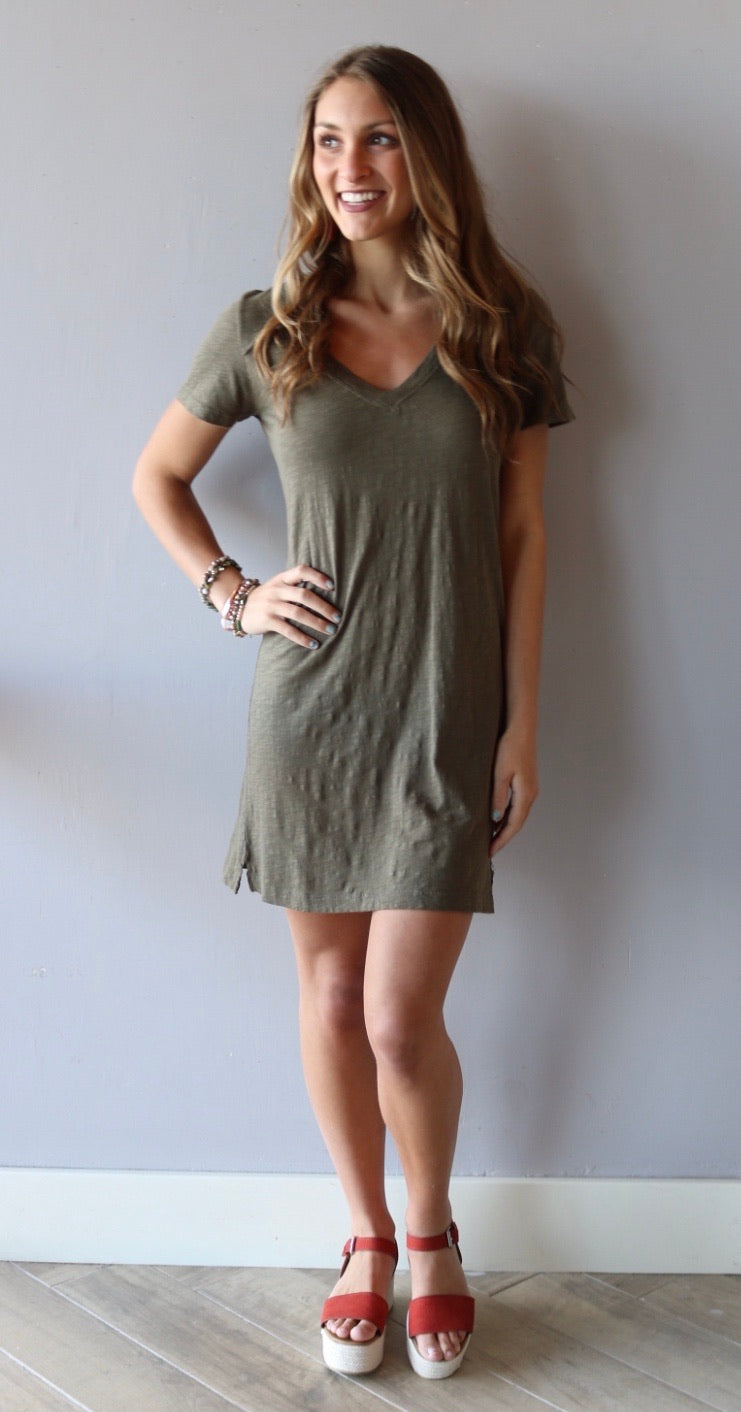 BOBI V-Neck BOURNE RawHem T-Shirt Dress