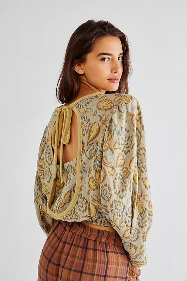 FREE PEOPLE Floral Puff Sleeve NO ORDINARY Reversible Top
