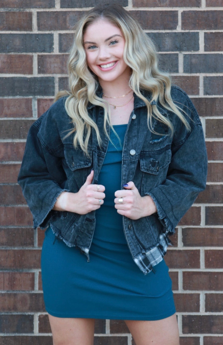 *BOBI SquareNeck STANCE 3/4 Sleeve RibKnit Dress