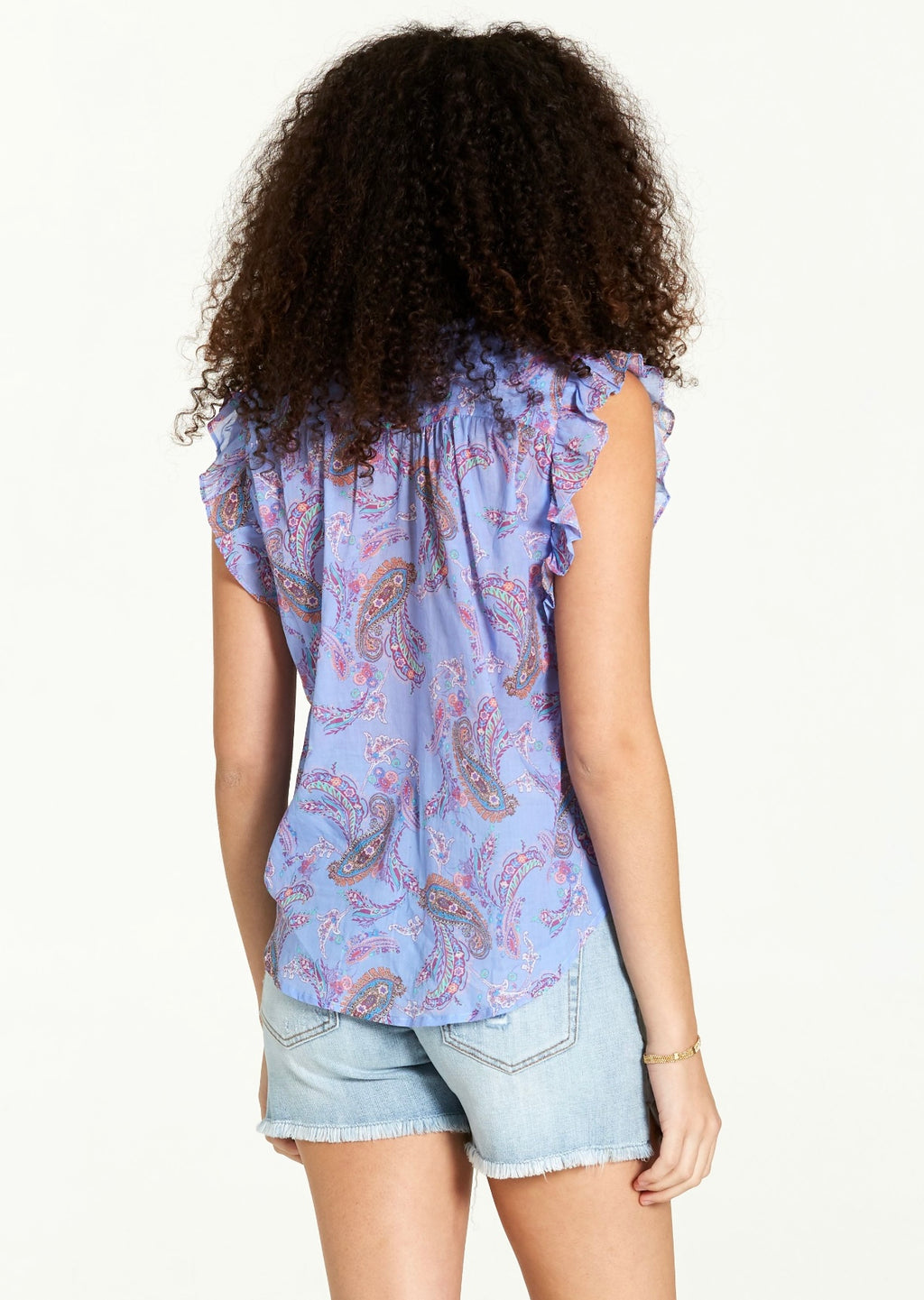 DEAR JOHN Paisley Print ELLIE Ruffled ButtonDown Top