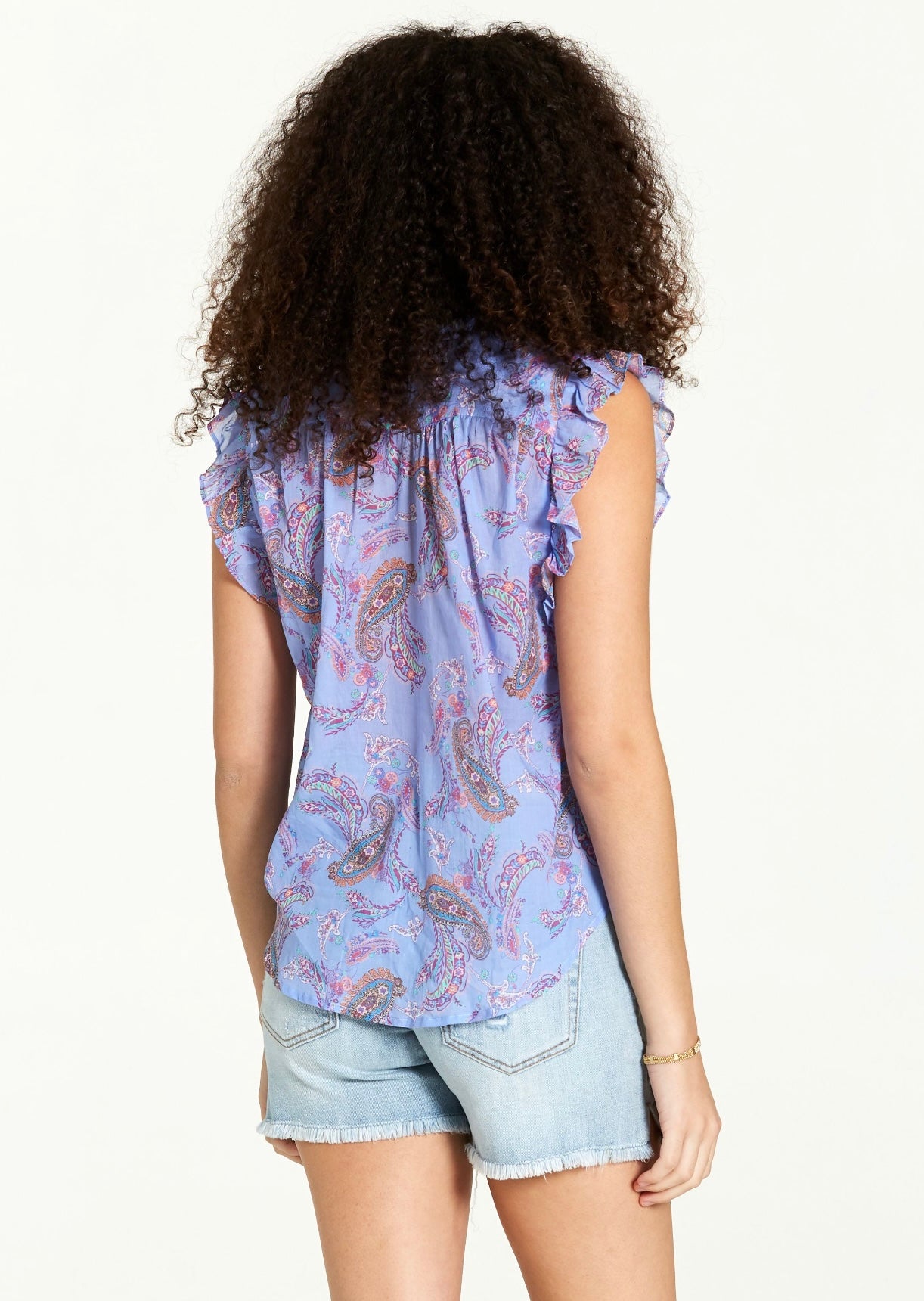 DEAR JOHN Paisley Print ELLIE Ruffled ButtonDown Top