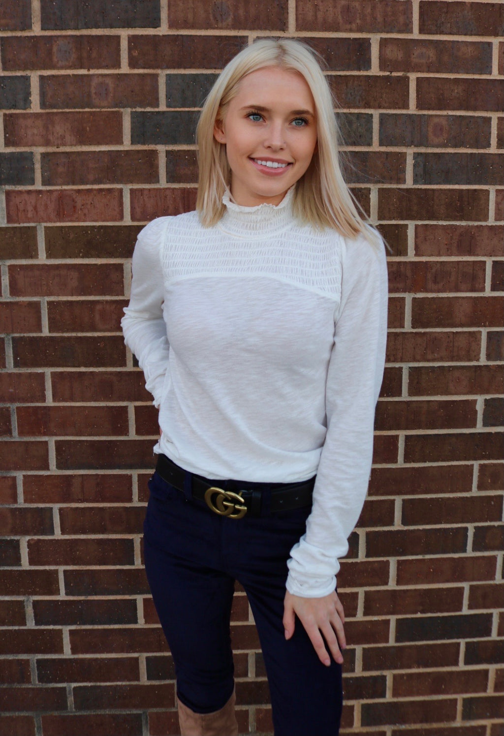 FREE PEOPLE MockNeck CAROLINE Ruched Jersey Top