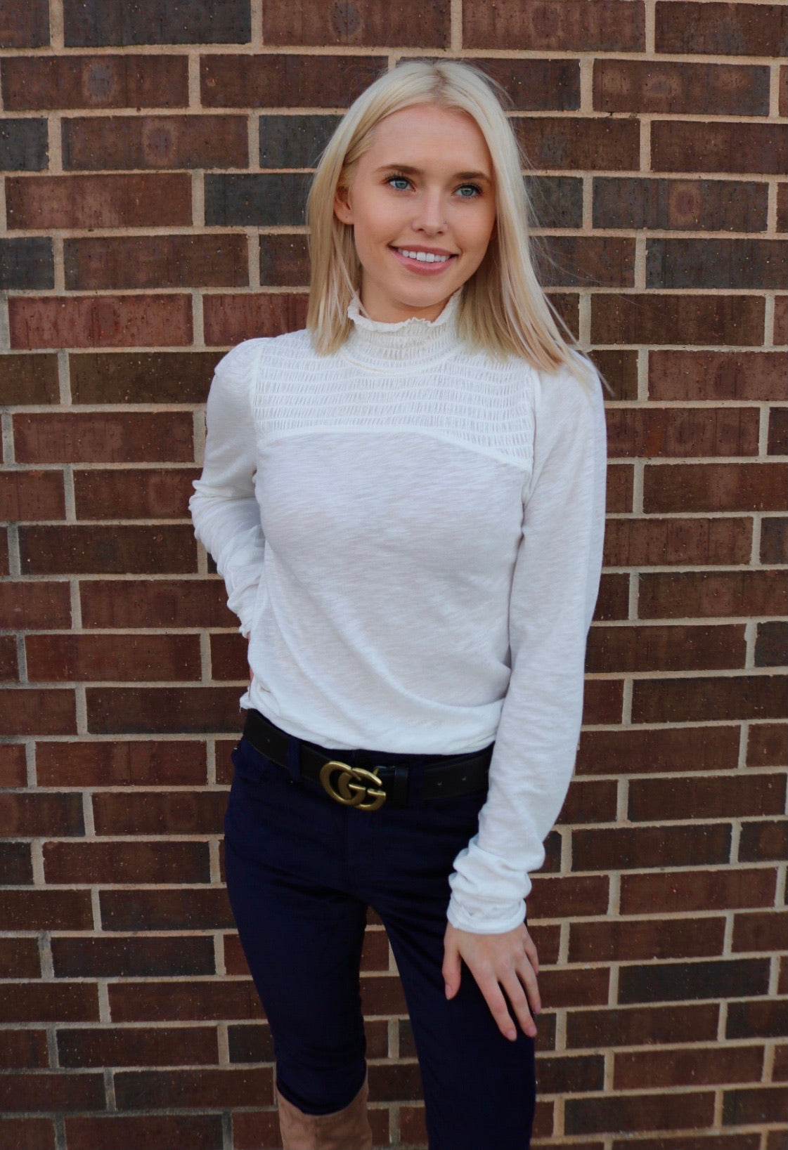 FREE PEOPLE MockNeck CAROLINE Ruched Jersey Top