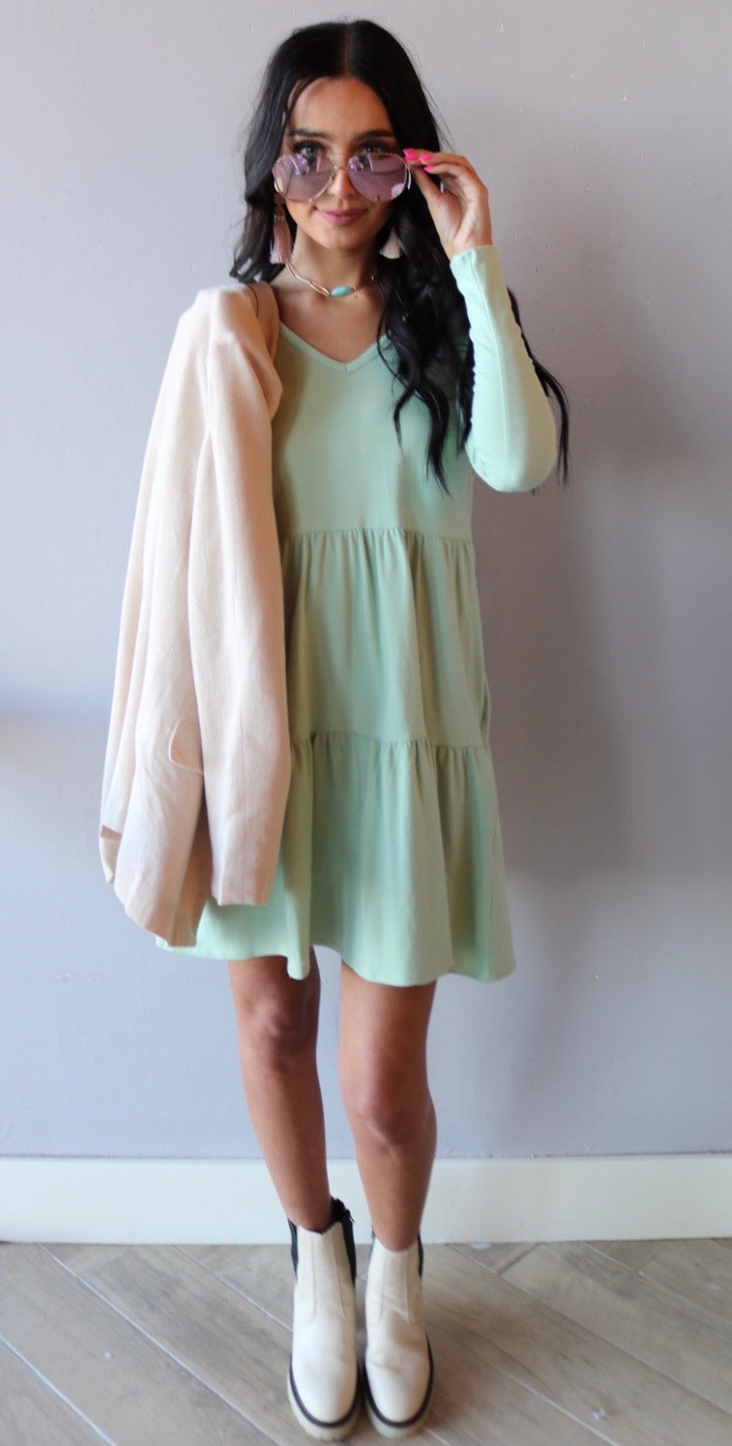 *2 Hearts LUCKY Tiered Jersey V-Neck Dress