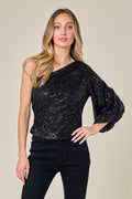 DEVON Sequin OneShoulder Top