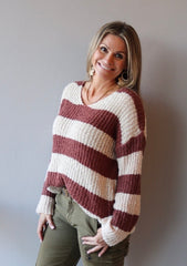 ALUMNI ColorBlock Strip VNeck Sweater Top