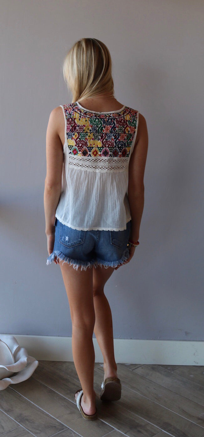FREE PEOPLE Print LOHRI Embroidered Tie Tank Top