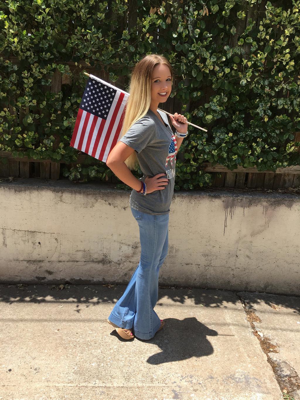 AMERICAN BUFFALO Grey TriBlend V-Neck Tee Top