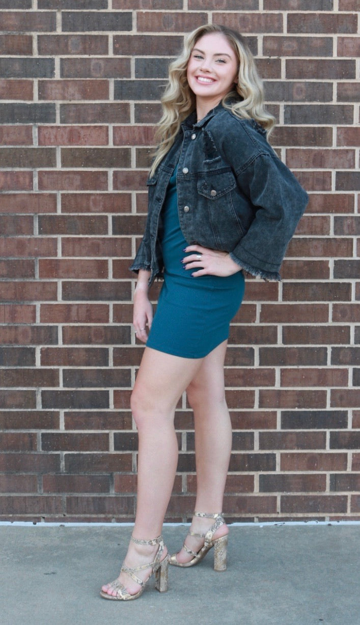 *BOBI SquareNeck STANCE 3/4 Sleeve RibKnit Dress