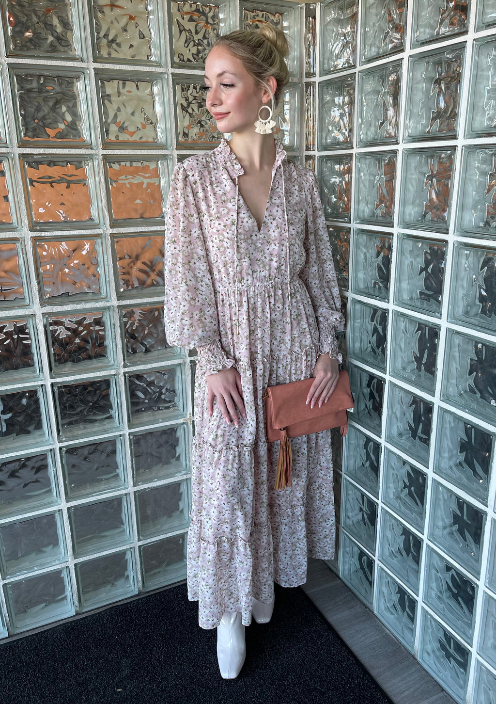 ELAN Floral FLEUR Long  Sleeve Maxi Dress