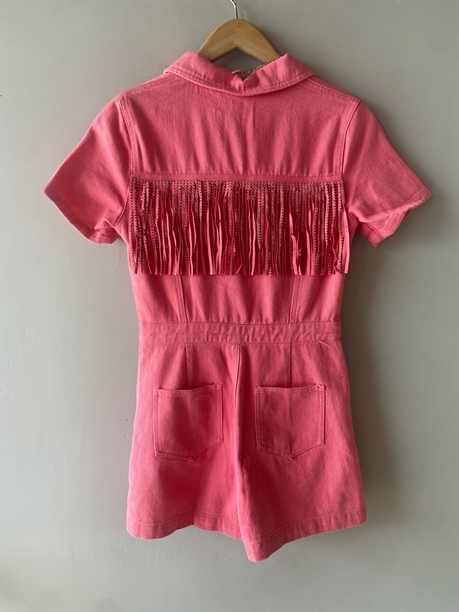 LORETTA Denim Stud Fringe Romper