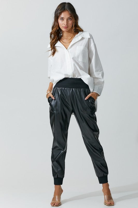 MATCH Vegan Leather~Knit Jogger