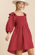 *LINKS 3/4 RuffleSleeve SmockBust Gauze Dress