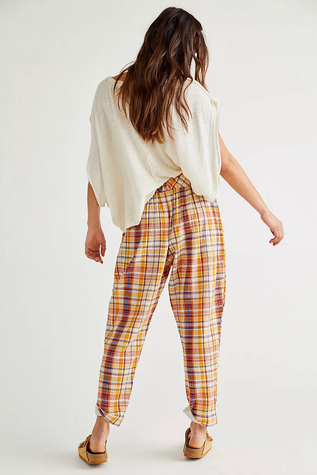 FREE PEOPLE Plaid MAKE A STAND Trousers