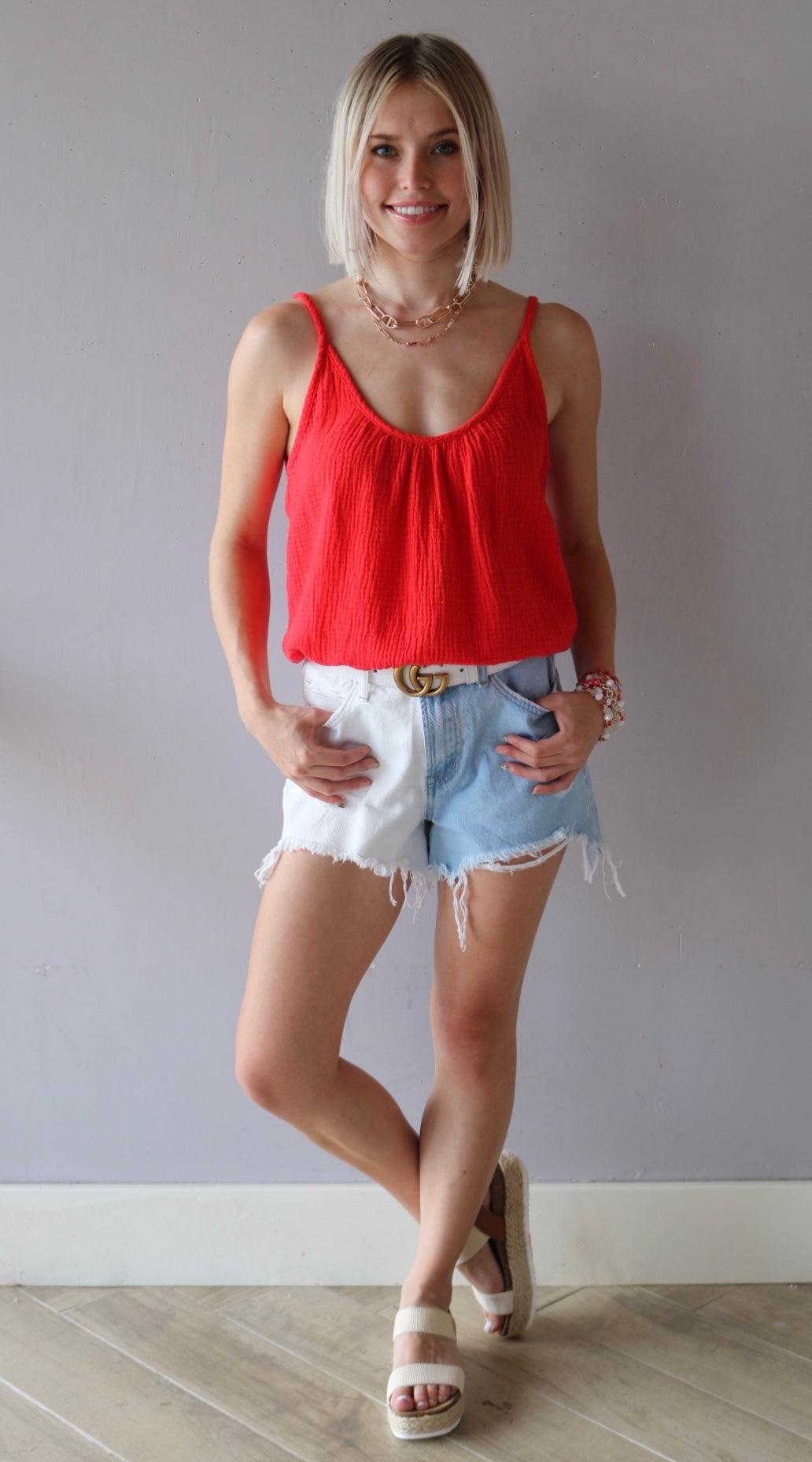 BOBI SmockWaist EXPANSE Beach Gauze Cami Top