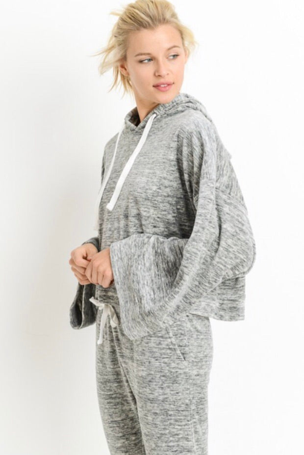 LOUNGING MarledKnit Supersoft BellSleeve Hoodie Top