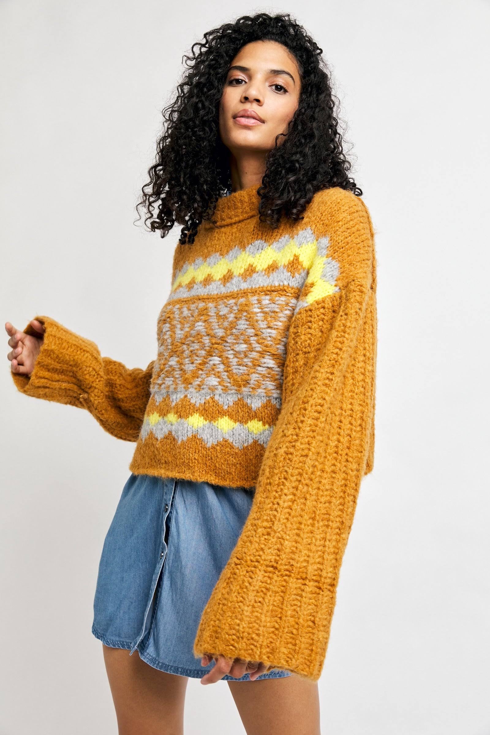 FREEPEOPLE Fair Isle ALPINE Highneck Widesleeve Pullover Top