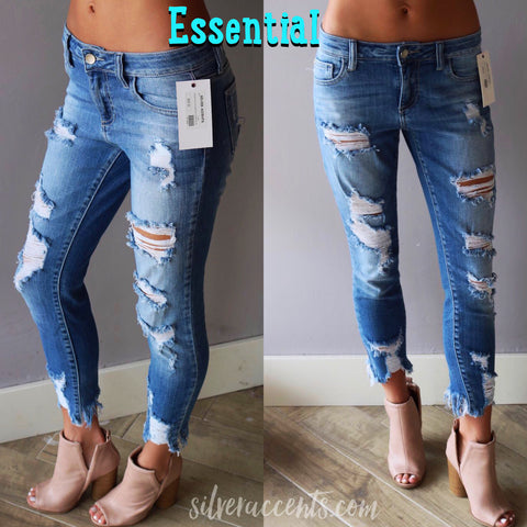 ESSENTIAL MidRise Open Destruction Ankle Skinny Jean