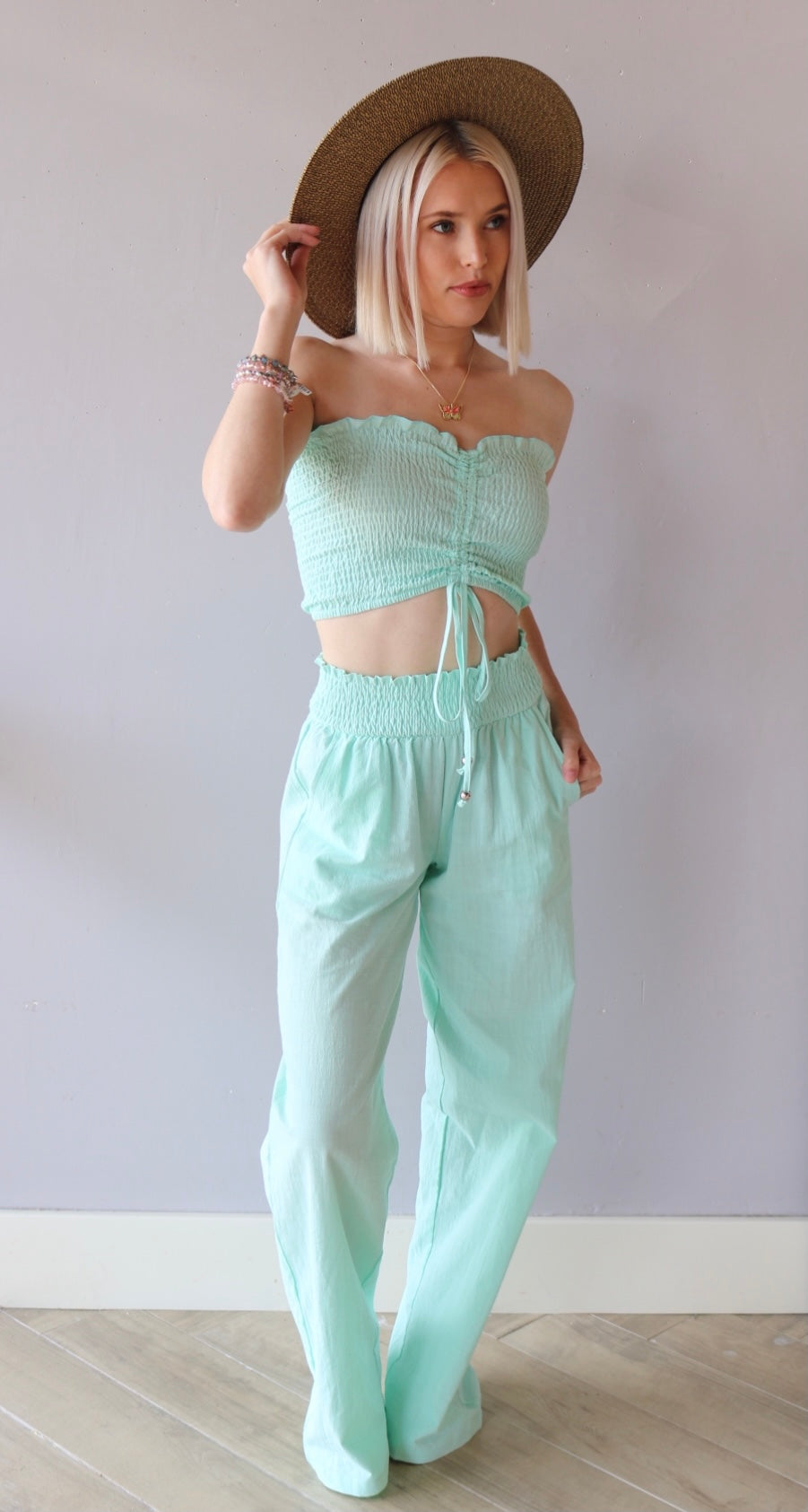 EPIC 2pc Rouche Tube Top/SmockWaist Pant Set