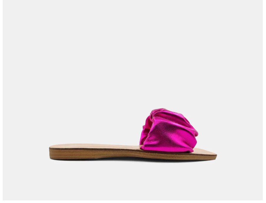 SHUSHOP Ruched BELINDA Faux Metallic Leather Sandals