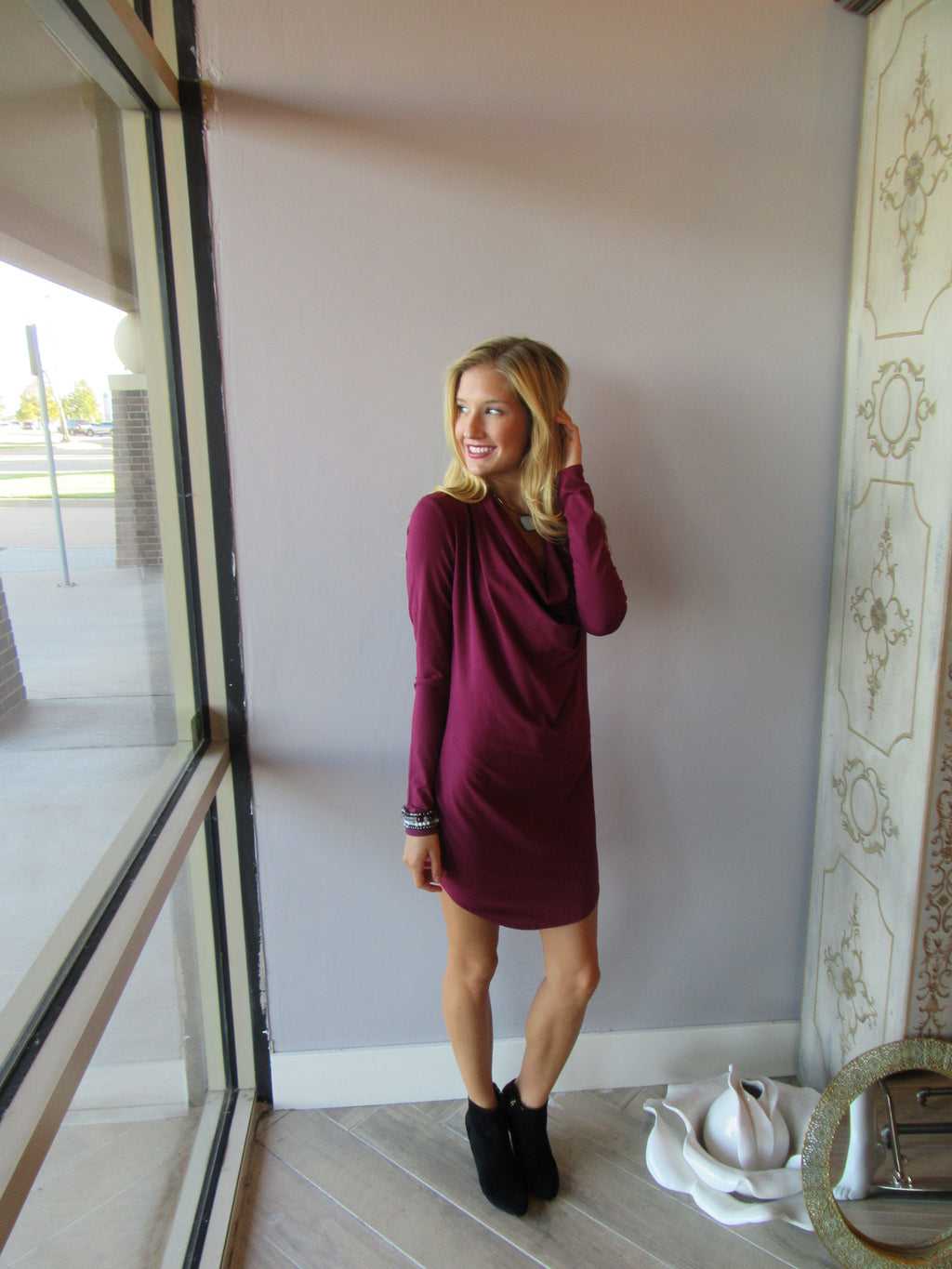 BOBI Jersey TAKE A CHANCE DrapeFront ScoopHem Dress