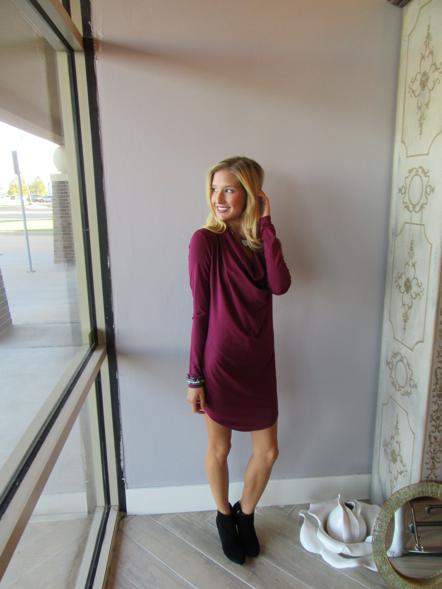 BOBI Jersey TAKE A CHANCE DrapeFront ScoopHem Dress