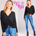 LET IT RIDE WaffleKnit Cinched TieBottom Top