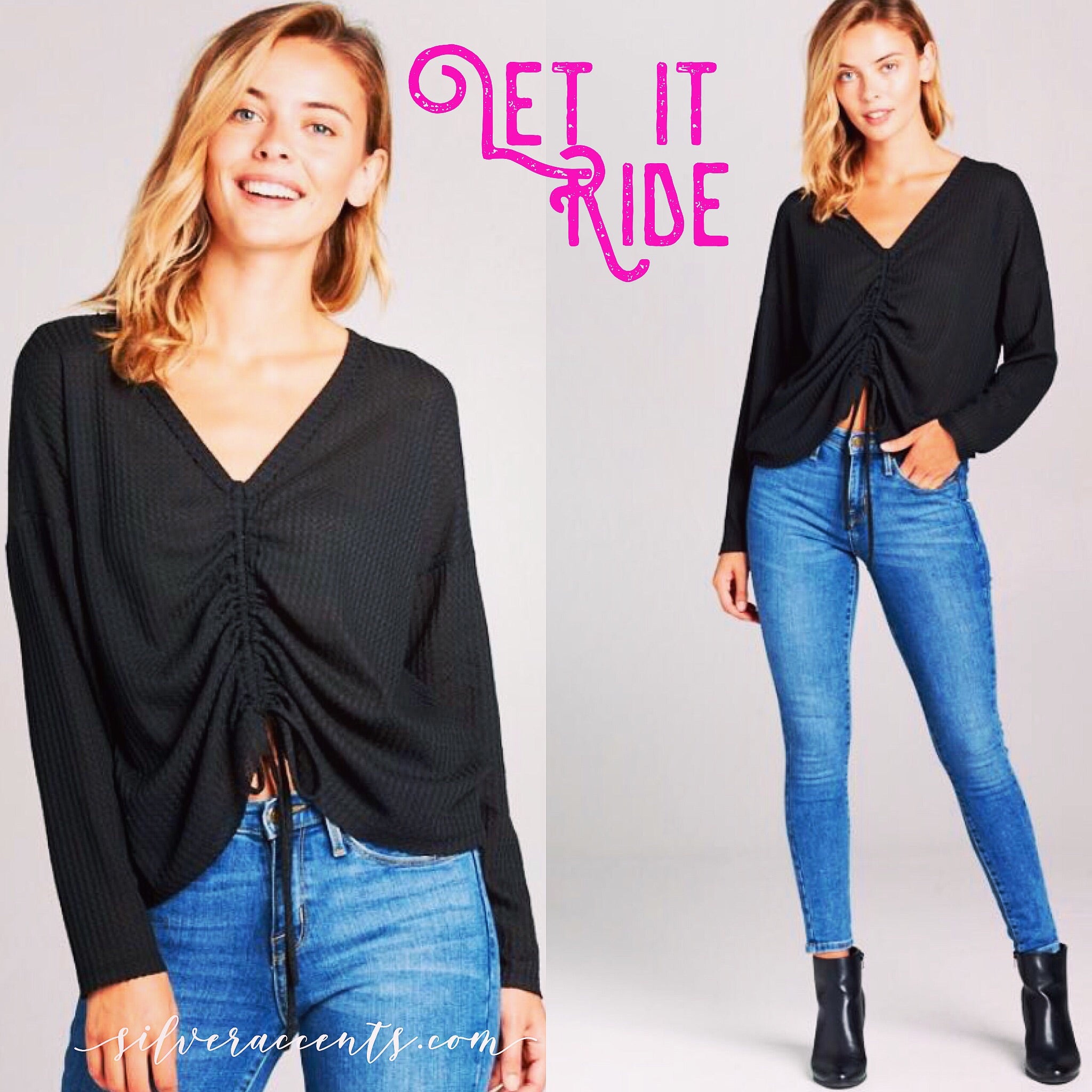 LET IT RIDE WaffleKnit Cinched TieBottom Top