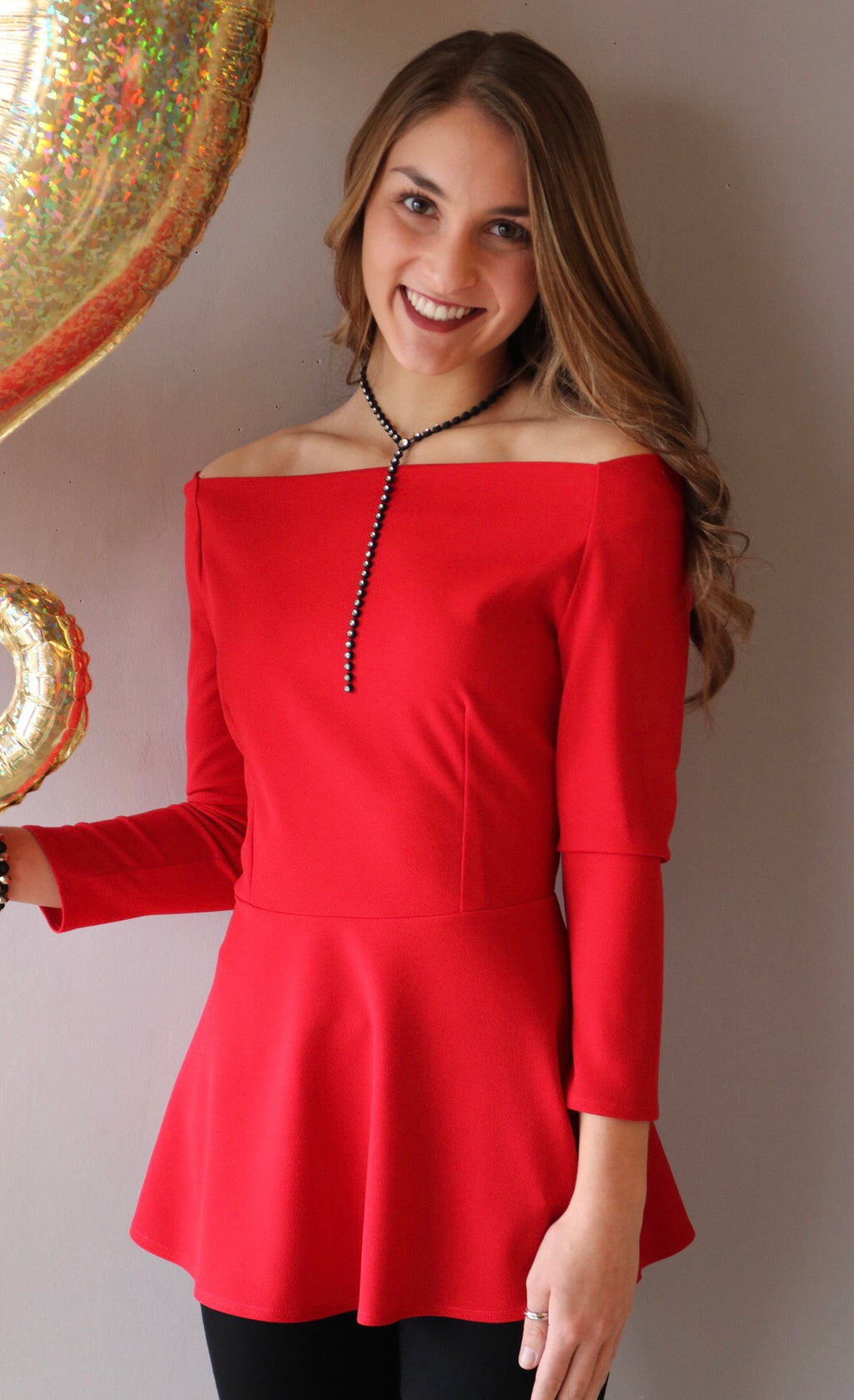 2Hearts FIXATE OffShoulder Fit & Flare 3/4 Sleeve Top