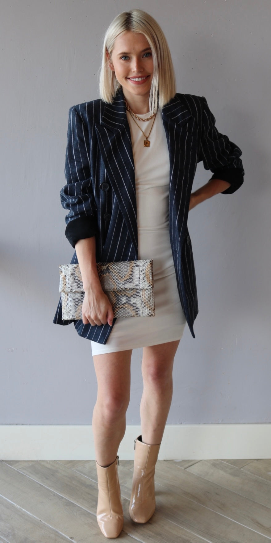 FREE PEOPLE Navy Combo ASHBY Pinstripe Blazer Jacket